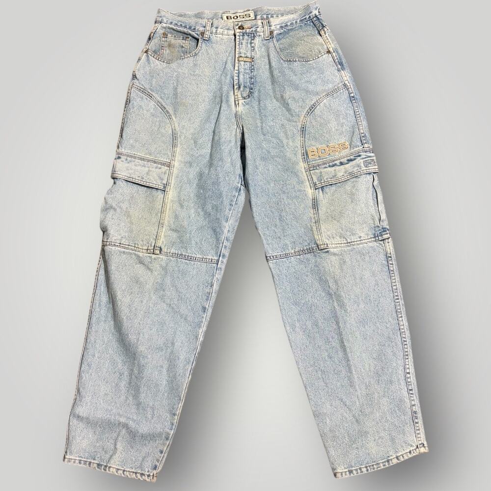 Vintage 90s BOSS Wide Leg Carpenter Jeans Men 34x31 Baggy Cargo Skater Y2K